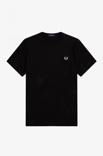 Black Fred Perry Graphic Print Men's T Shirts | PH 1683VRWD